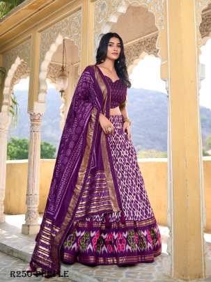 Purple Beautiful Ikkat Printed Tussar Silk Lehenga Choli With Foil Work