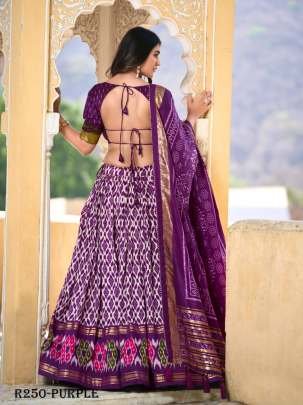 Purple Beautiful Ikkat Printed Tussar Silk Lehenga Choli With Foil Work