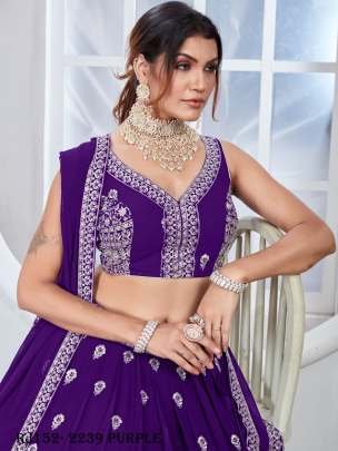 Purple Color Faux Georgette Fabric Sequence Embroidery Work Lehenga Choli