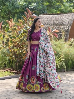 Purple Designer Dola Silk Lehenga Choli With Dori Latkan