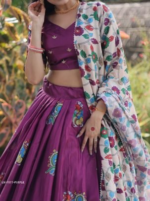 Purple Designer Dola Silk Lehenga Choli With Dori Latkan