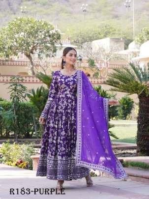 Purple Embroidered Viscose Stitched Gown With Sequence Work