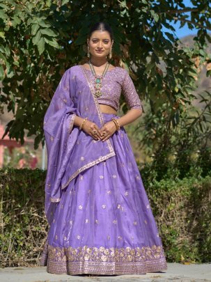 Purple Embroidery Lehenga Set   Perfect For Special Occasion