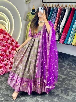 Purple Festival Wear Jacquard Kota Silk Anarkali Suits