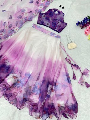 Purple Fully Stitched Lehenga-choli With Printed Dupatta
