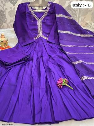 Purple Hand Work Pure Muslin And Silk Alia Cut Kurtis