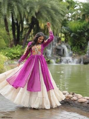 Purple Navratri Collection Kora Cotton Lehenga Choli