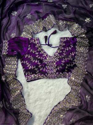 Purple Party Wear Embroidered Soft Zimmy Choo Silk Saree