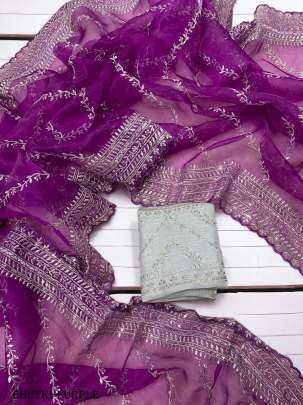 Purple Party Wear Embroidery Organza Silk Saree