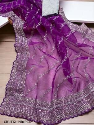 Purple Party Wear Embroidery Organza Silk Saree