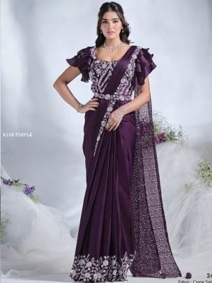 Purple Satin Silk Sequin Mirror Worked Saree By Mahotsav