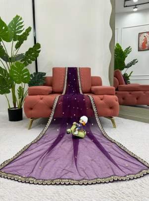 Purple Soft Net Saree With Bagloro Silk Blouse