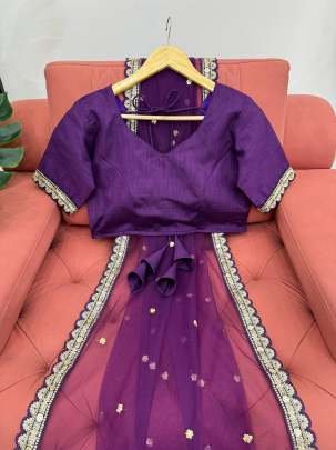 Purple Soft Net Saree With Bagloro Silk Blouse