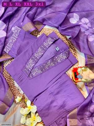 Purple Superb Hand Work Pure Muslin Kurti Set