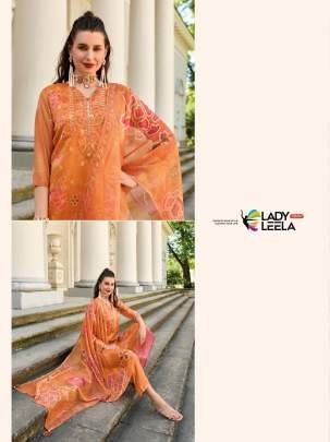 Qurbat Orange Digital Printed And Handwork Kurtis Three Piece Set