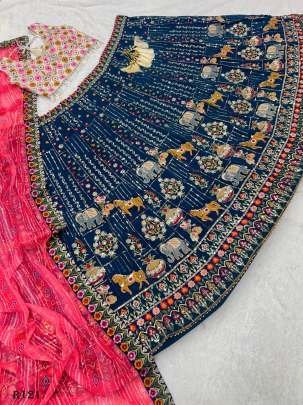 Rama Animal Work Designer Georgette Silk Lehenga Choli With Full Can Can