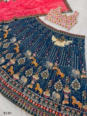 Rama Animal Work Designer Georgette Silk Lehenga Choli With Full Can Can