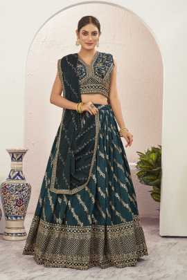 Rama Blue Thread Work Ready To Wear Lehenga Choli