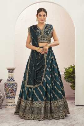 Rama Blue Thread Work Ready To Wear Lehenga Choli