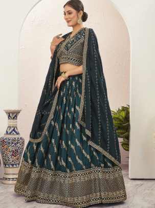 Rama Blue Thread Work Ready To Wear Lehenga Choli