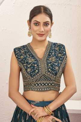 Rama Blue Thread Work Ready To Wear Lehenga Choli