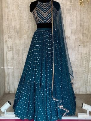 Rama Georgette Lehenga Choli by Fab Funda 