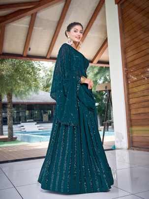 Rama Green Sequence Flared  Lehenga Choli For Festive Season