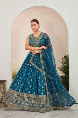 Rama Jacquard Dola Silk Lehenga Choli Set