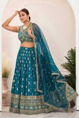 Rama Jacquard Dola Silk Lehenga Choli Set