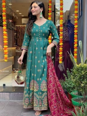 Rama Roman Silk Designer Kurti With Chinon Dupatta