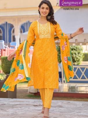 rangmaya simuni cotton kurti pant set with dupatta