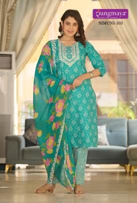 rangmaya simuni cotton kurti pant set with dupatta