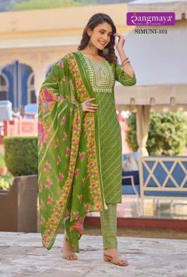 rangmaya simuni cotton kurti pant set with dupatta