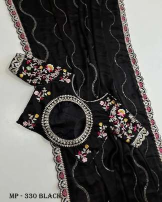 Rangoli Black  Sequins Embroidery Work Stitched Blouse Bollywood Saree