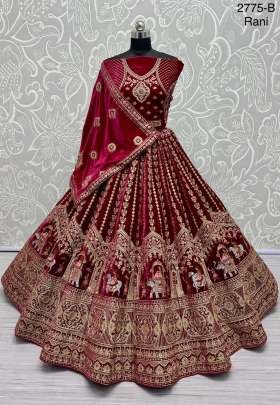 Rani Bollywood Bridal Velvet Lehenga Choli With Beautiful Neck Work