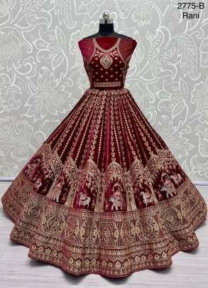 Rani Bollywood Bridal Velvet Lehenga Choli With Beautiful Neck Work