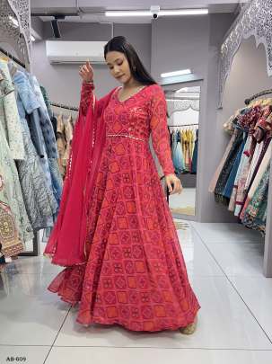 Rani Digital Printed Bandhani Georgette Gown