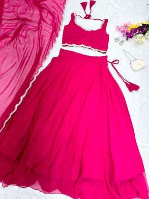 Rani Pink Colour Embroidery Work Lehenga Choli With Dupatta
