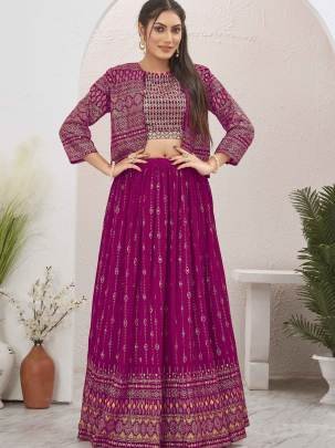 Rani Pink Georgette Readymade Lehenga With Jacket