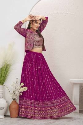 Rani Pink Georgette Readymade Lehenga With Jacket