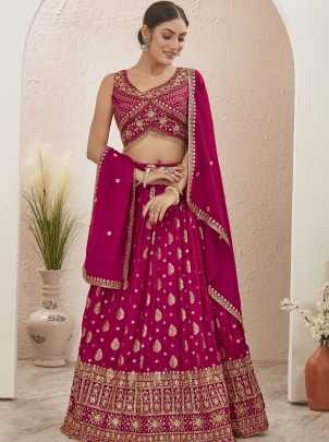 Rani Pink Jacquard Dola Silk Lehenga Choli Set for Engagement