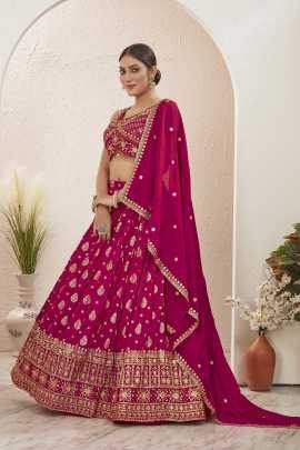 Rani Pink Jacquard Dola Silk Lehenga Choli Set for Engagement