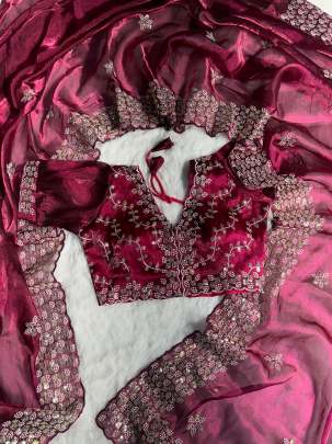 Rani Pink Party Wear Embroidered Soft Zimmy Choo Silk Saree