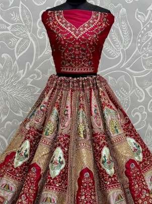Rani Pink Silk Fabric Dori Embroidery Work Peacock Print Wedding Lehenga