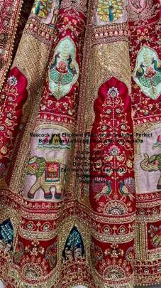 Rani Pink Silk Fabric Dori Embroidery Work Peacock Print Wedding Lehenga