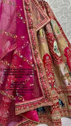 Rani Pink Silk Fabric Dori Embroidery Work Peacock Print Wedding Lehenga