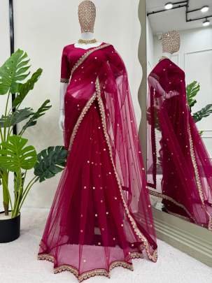 Rani Pink Soft Net Sequence Work Saree