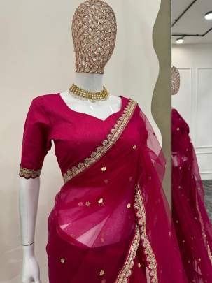 Rani Pink Soft Net Sequence Work Saree