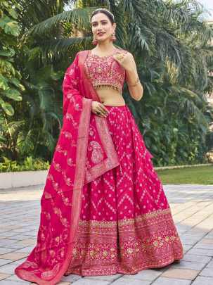 Rani pink Viscose Jacquard Silk Lehenga Choli Set