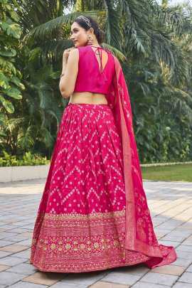 Rani pink Viscose Jacquard Silk Lehenga Choli Set